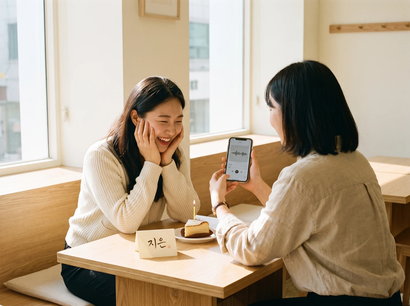 카페에서 생일 노래를 함께 듣는 친구들의 예상 반응